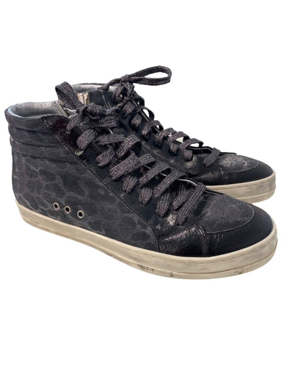 P448 Skate Glam Sneakers Size 39 High Top Black Round Toe Lace Up Animal Print